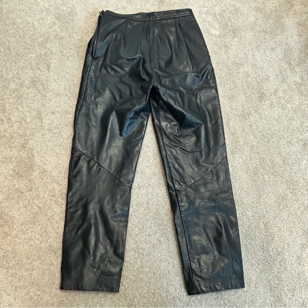 Danier leather vintage black leather V waist pleated pants - Picture 3 of 13
